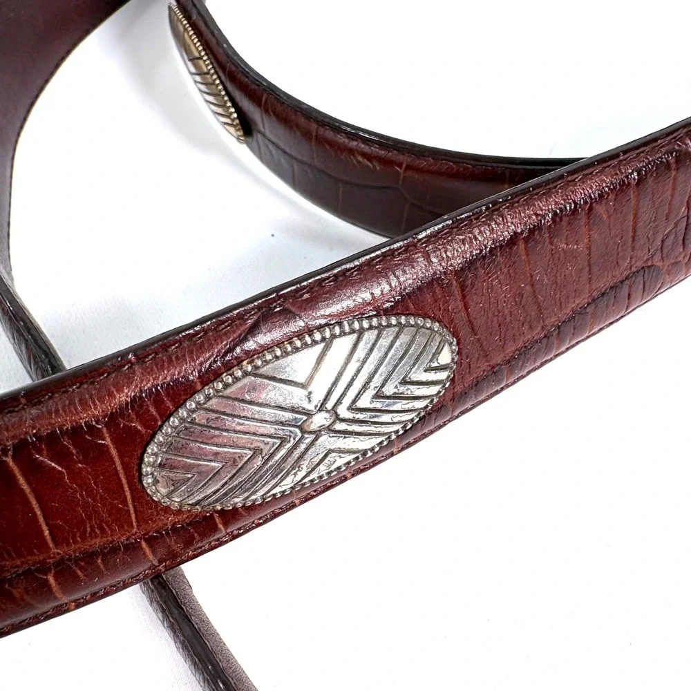 Roundtree‎ & Yorke Belt Brown Croc Embossed Leather Western Silver Hardware 56